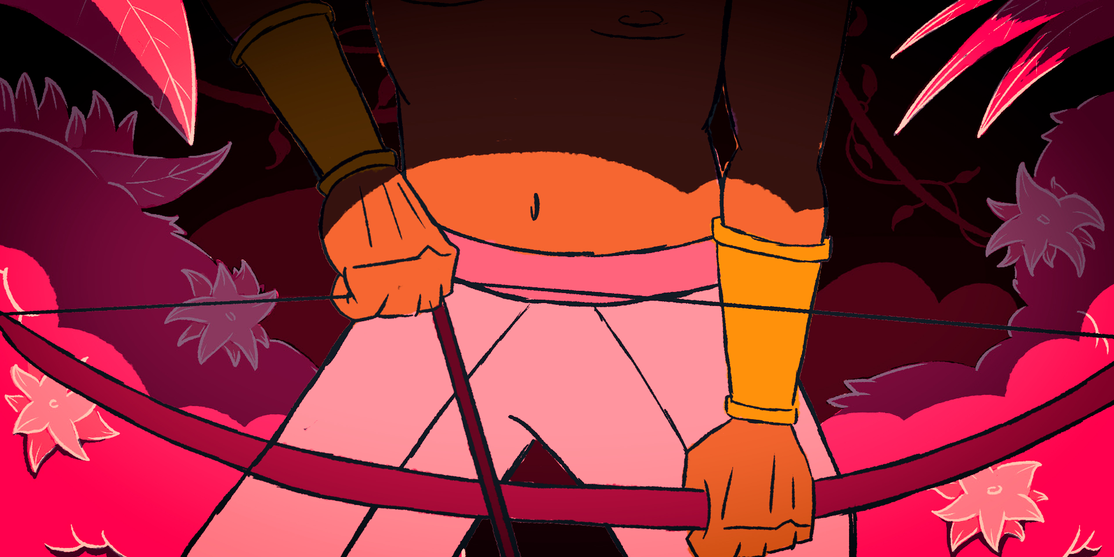 Animated royal figure pulling a bowstring in a dark forest in Victoria Ka Raja